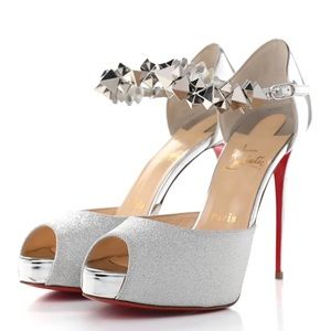 SILVER LOUBOUTIN HEELS NIB SZ 36
